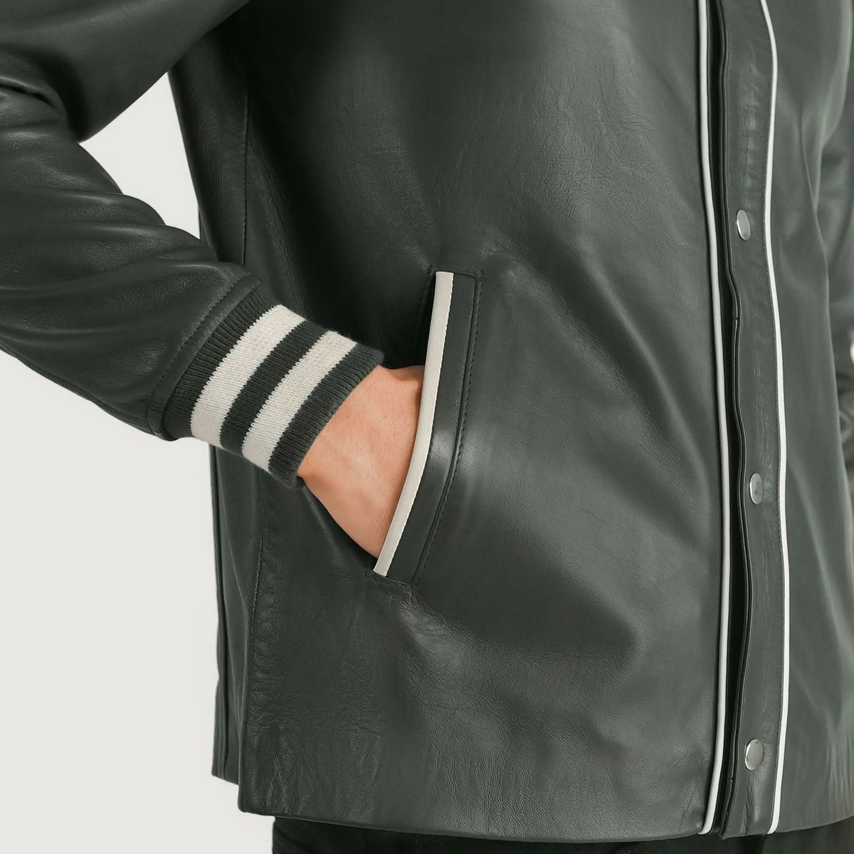 Men's Dark Green Bomber Leather Jacket