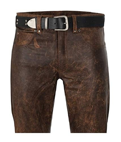 Men's Dark Brown Distressed Leather Pant