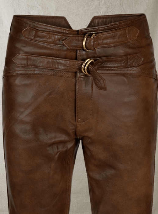 Men's Distressed Leather Pant In Dark Brown