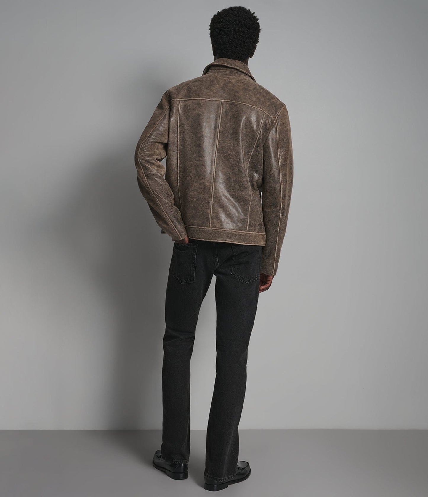 Men's Distressed Trucker Leather Jacket In Beige - Arcane Fox