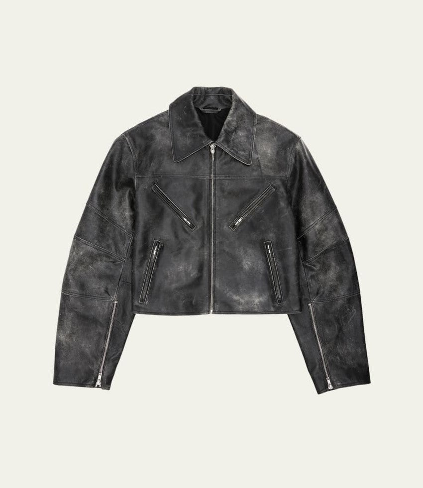 Men's Distressed Vintage Leather Jacket In Black
