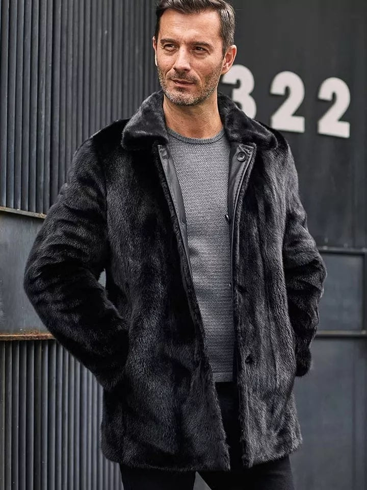 Men's Double Sided Shearling Coat In Black