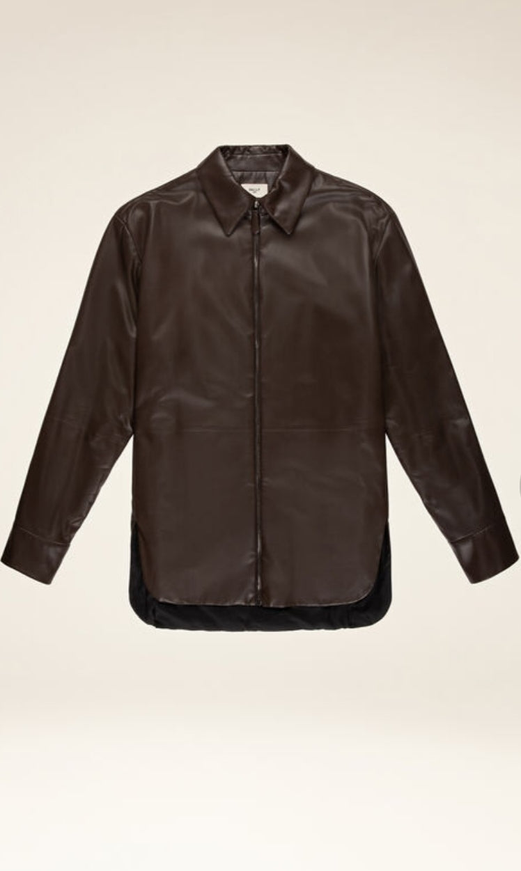 Men's Full Sleeve Leather Shirt In Coffee Brown