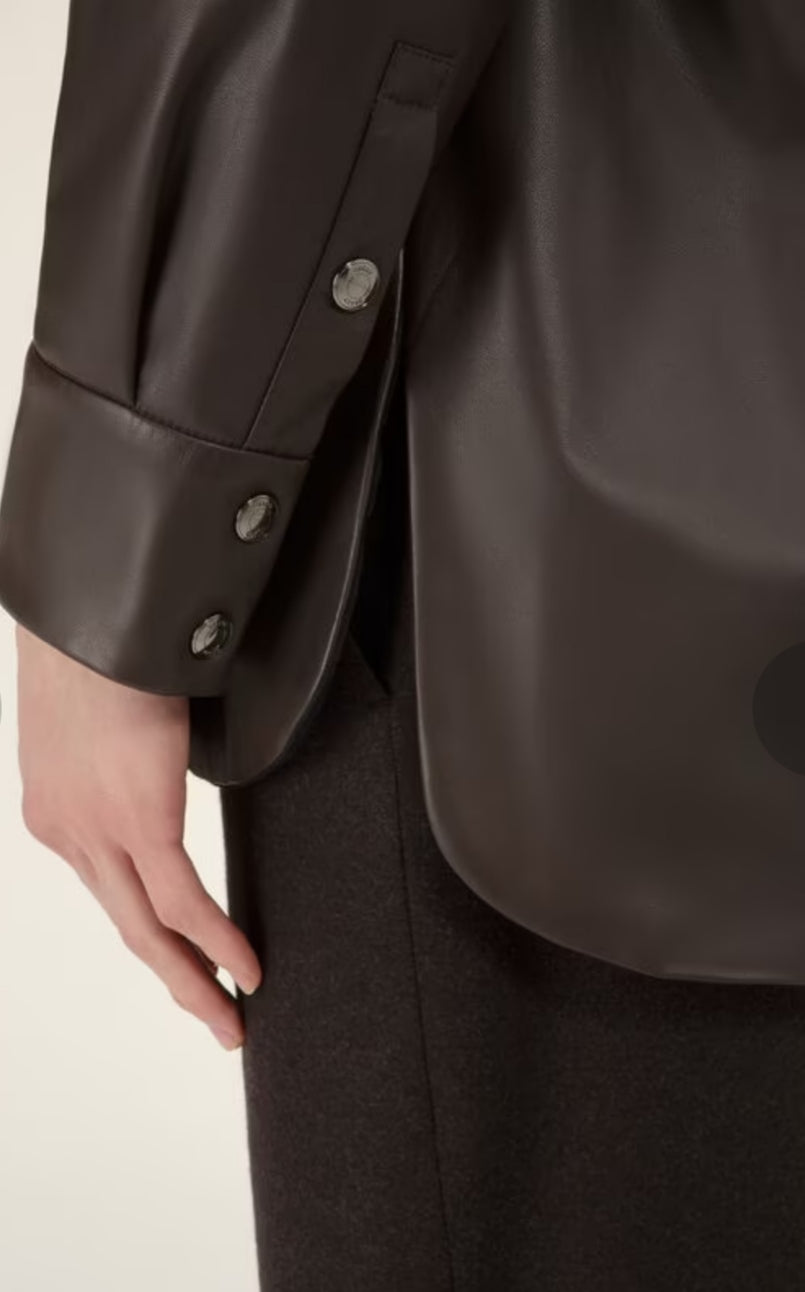 Men's Full Sleeve Leather Shirt In Coffee Brown