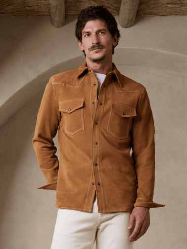Men's Full Sleeve Suede Leather Shirt In Brown