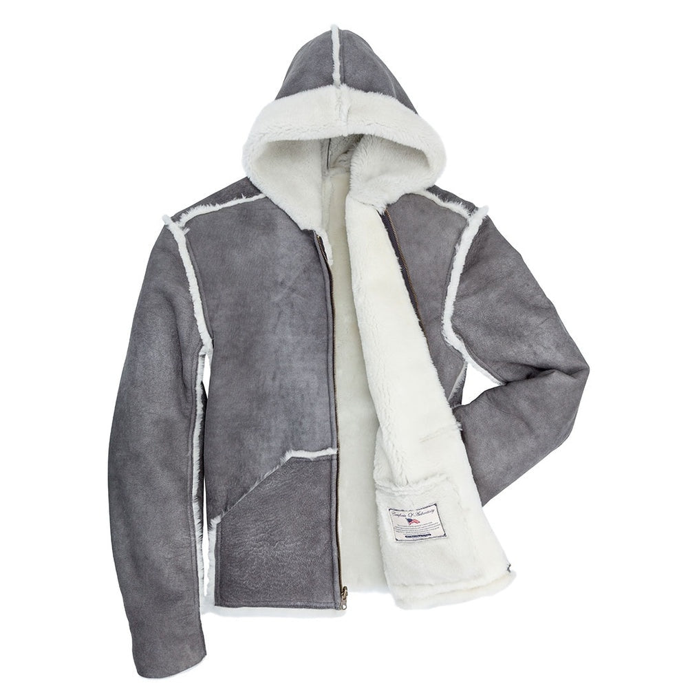 Men's Gray Hooded Fur Leather Jacket