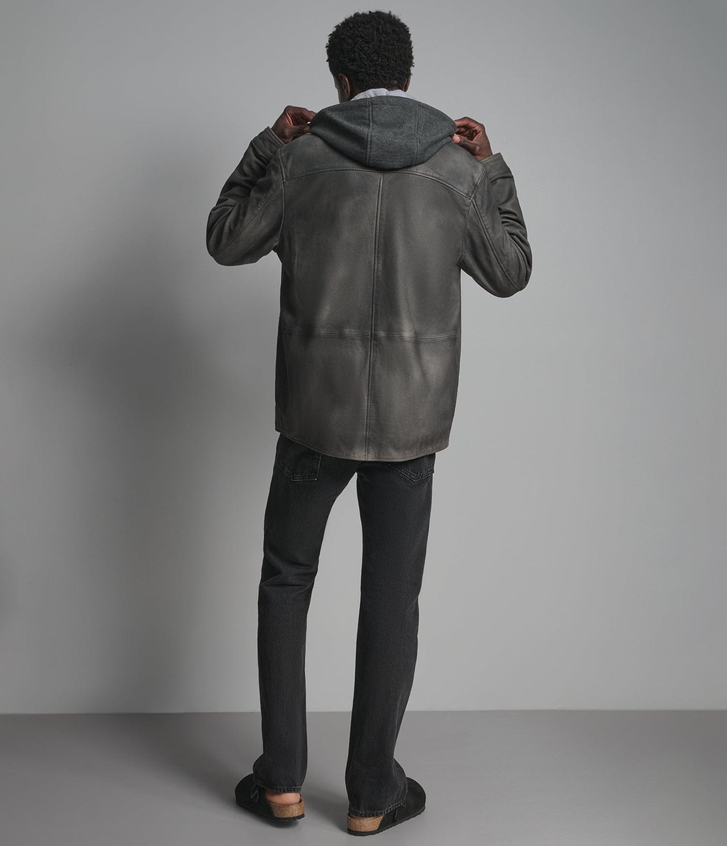 Men's Gray Trucker Leather Jacket - Arcane Fox
