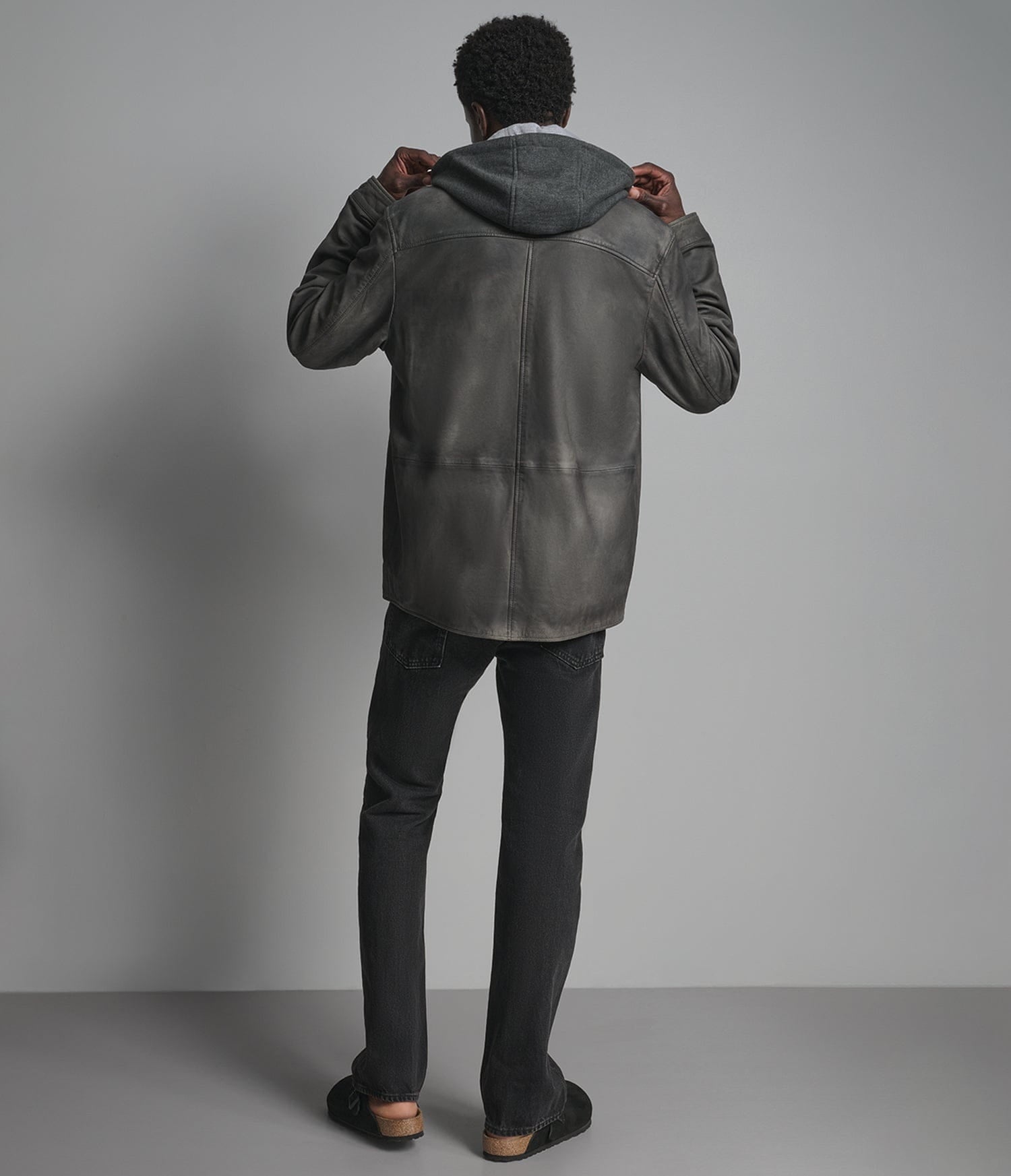 Men's Gray Trucker Leather Jacket - Arcane Fox