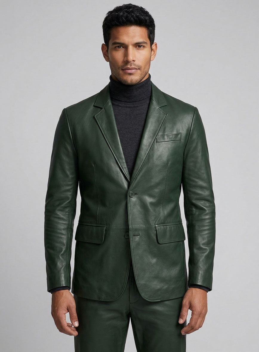 Men's Green Leather Blazer