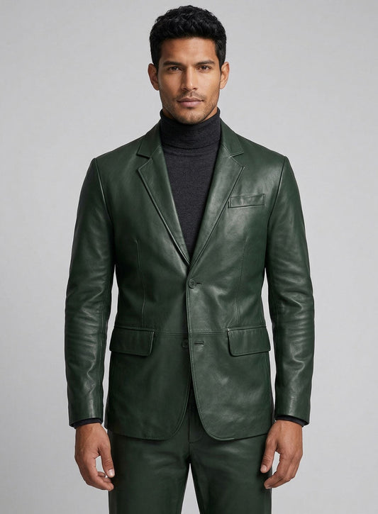 Men's Green Leather Blazer