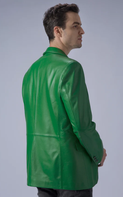 Men's Leather Blazer In Green
