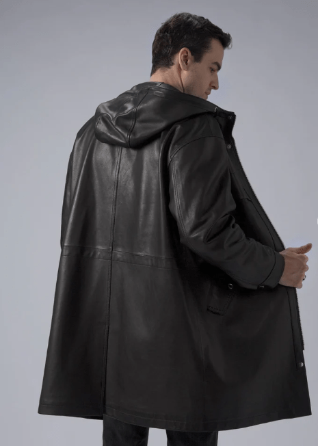 Mens mid length leather coat hotsell