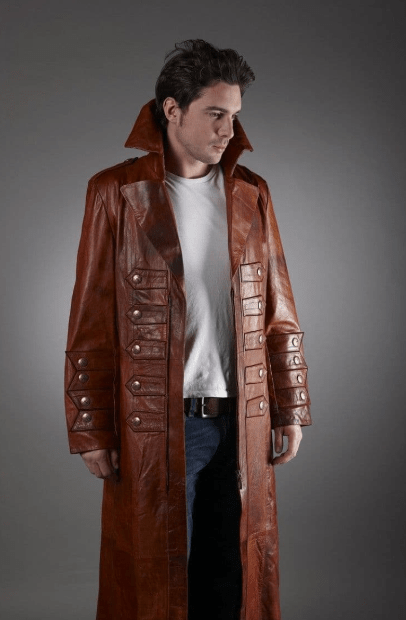 HOT Leather Trench Dark Brown Trench Coat Mens Leather Coat