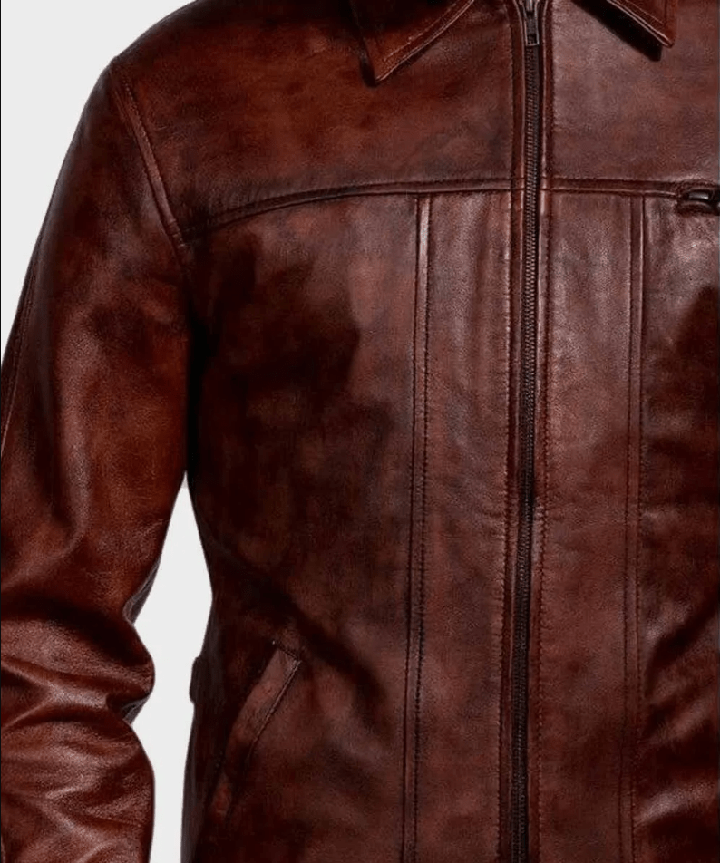 Men's Motorcycle Distressed Leather Jacket In Dark Brown