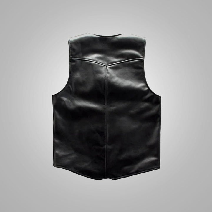 Arcane Fox - Men's Motorcycle Leather Vest In Classic Black