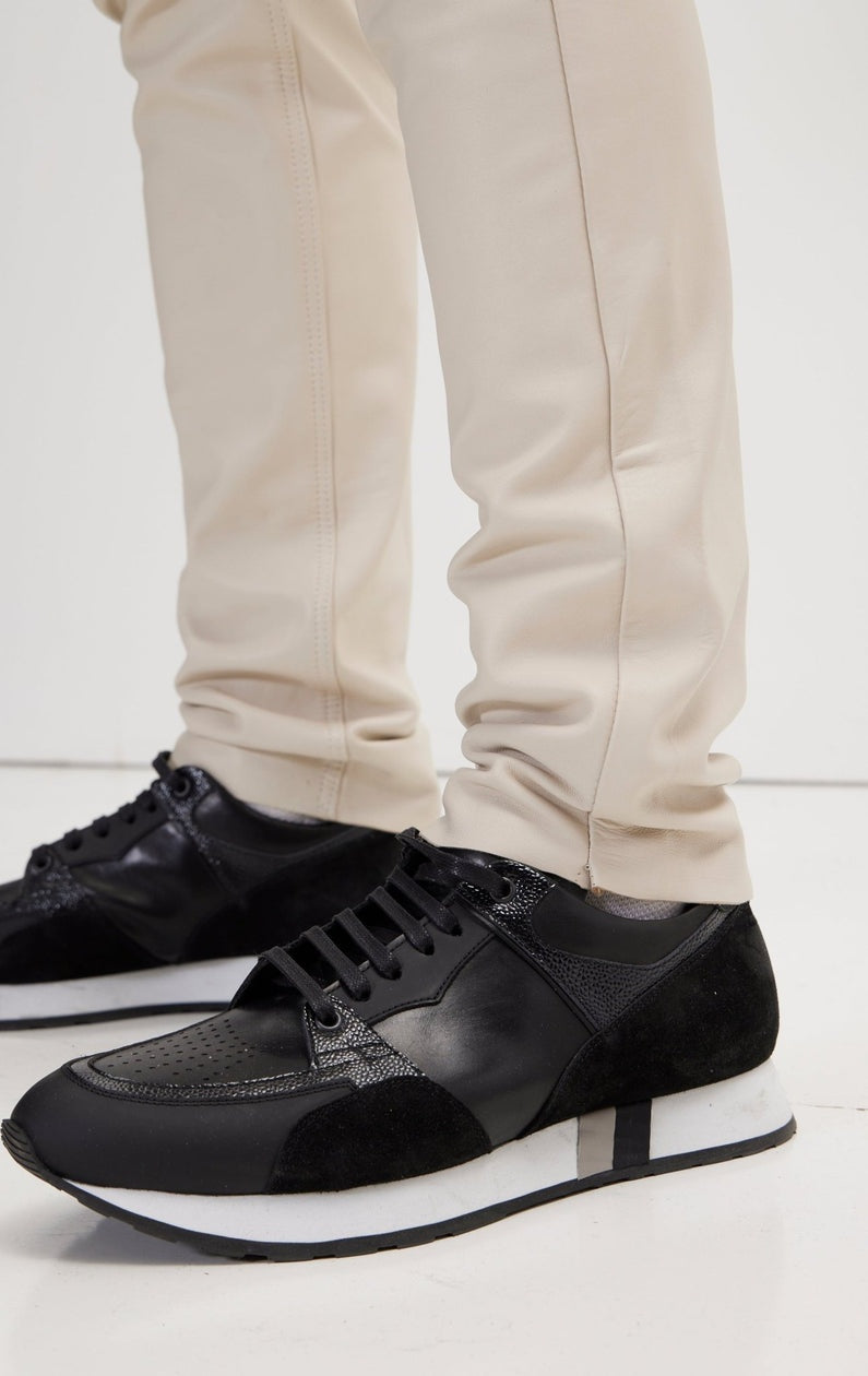 Men's Off White Leather Biker Pant