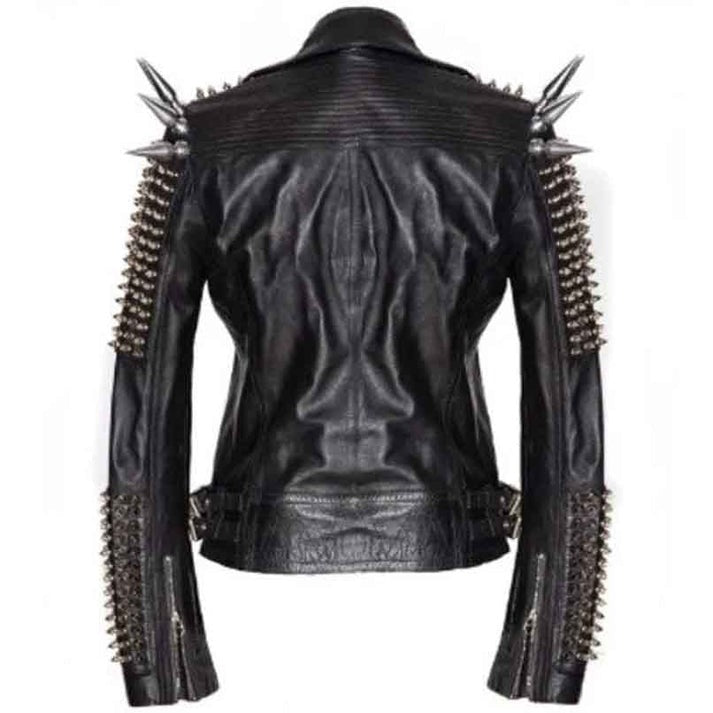 Men's Punk Spiked Leather Jacket In Black