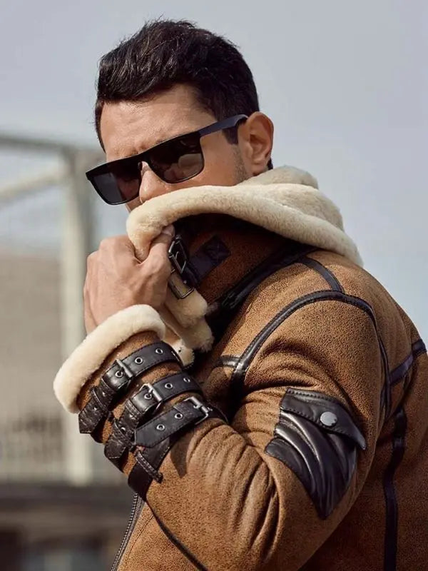 Men's Raf Aviator Sheepskin Leather Jacket In Brown Men's Raf Aviator Sheepskin Leather Jacket In Brown