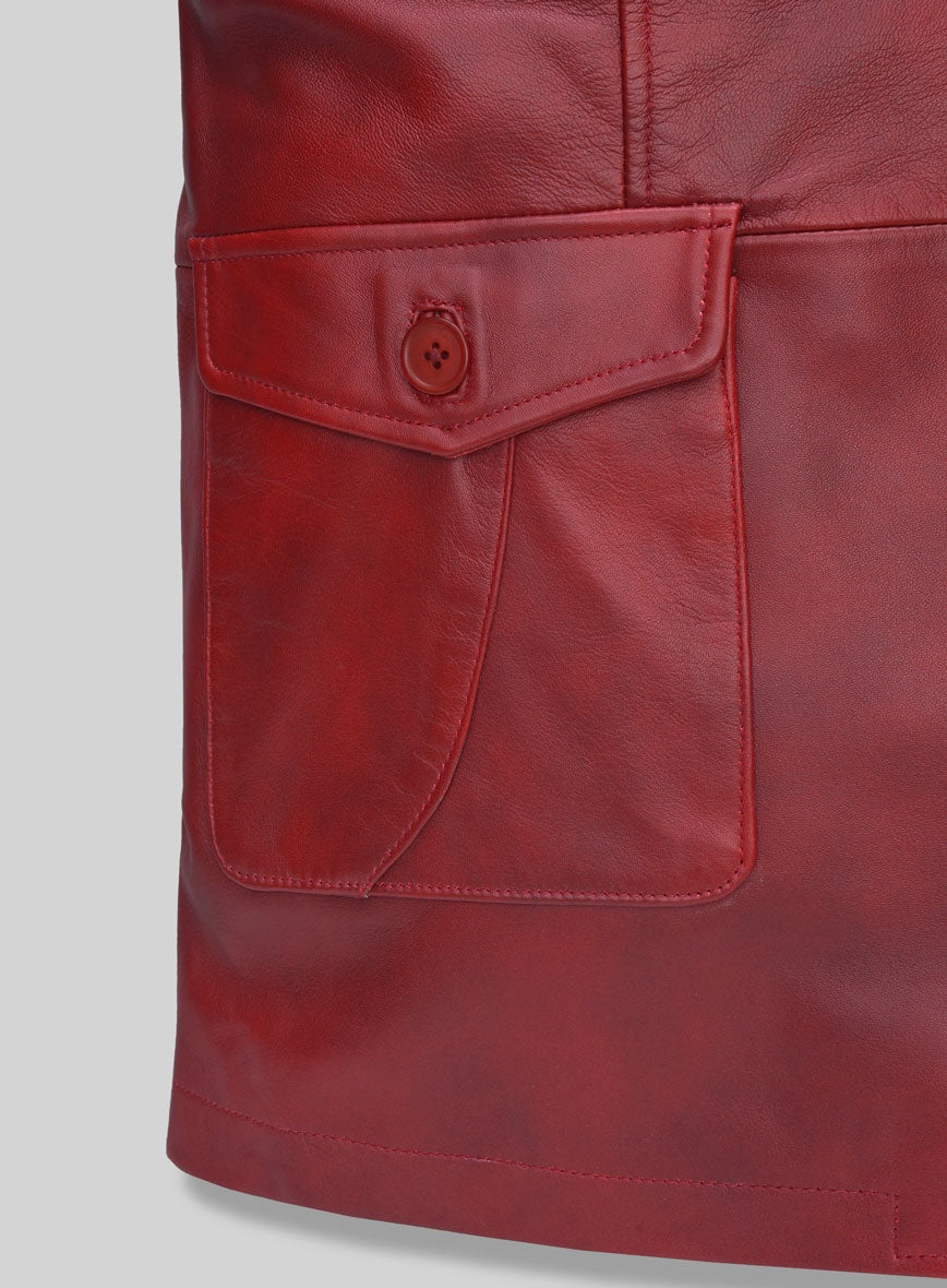 Men's Red Distressed Leather Blazer