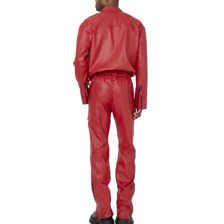 Men's Red Leather Biker Jumpsuit