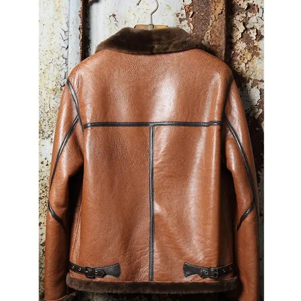 Arcane Fox - Men's Shearling B3 Bomber Leather Jacket In Dark Brown