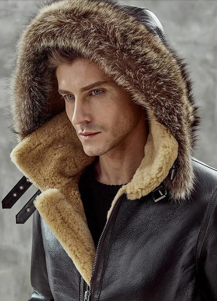 Men's Shearling B3 Parka Leather Jacket In Black - Arcane Fox