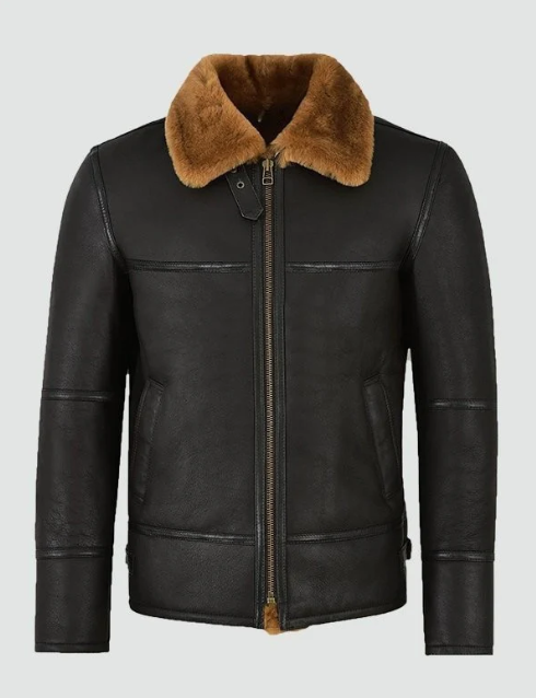 Men's Shearling Brown Fur leather jacket In Black