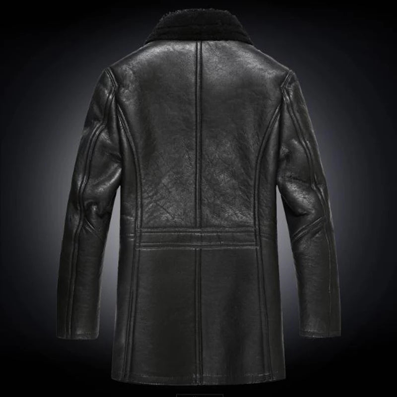 Men's Shearling Fur Leather Coat In Black