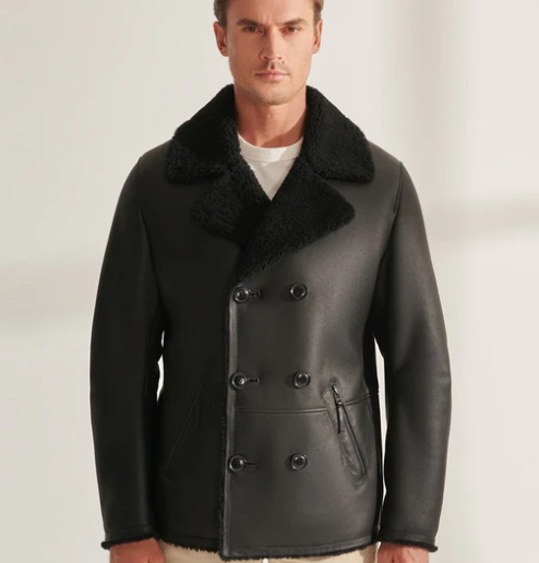 Men's Shearling Leather Blazer In Matte Black