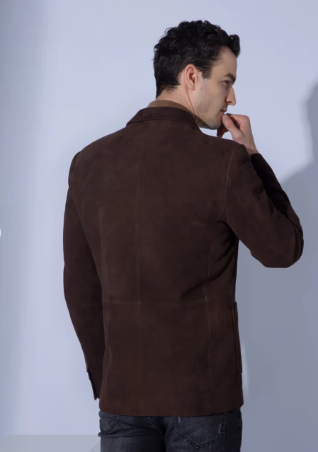 Men's Suede Leather Blazer In Dark Brown