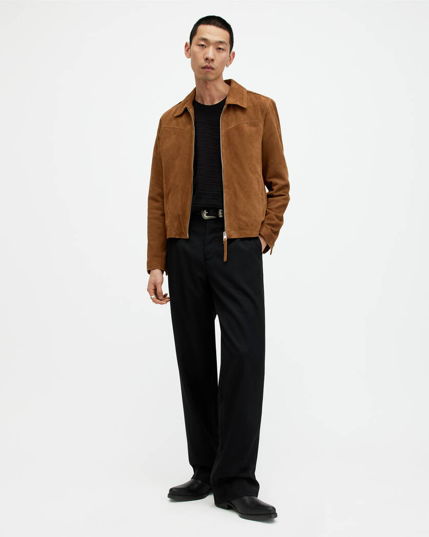 Men's Suede Leather Jacket In Brown