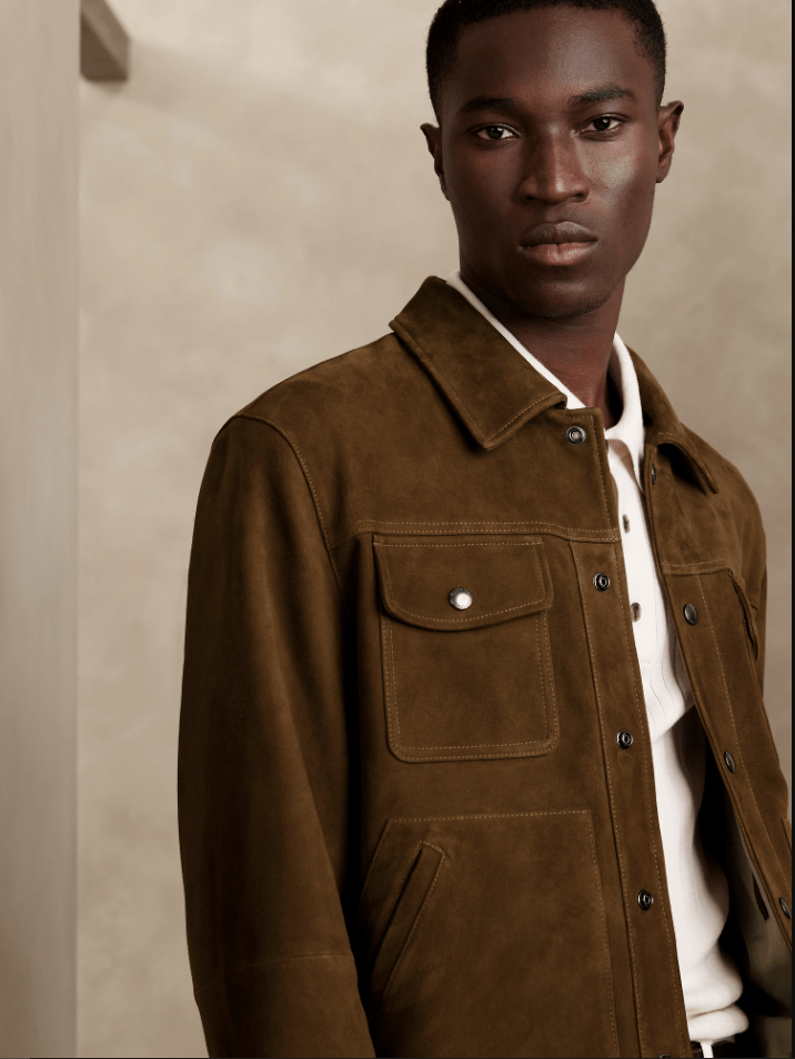 Men's Suede Leather Trucker Jacket In Dark Brown