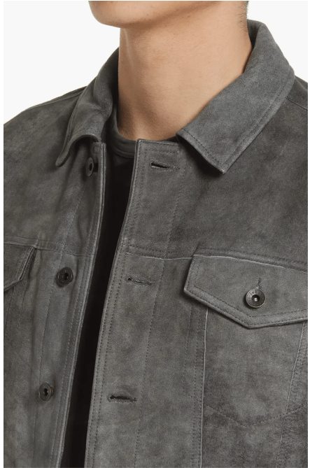 Men's Suede Leather Trucker Jacket In Gray