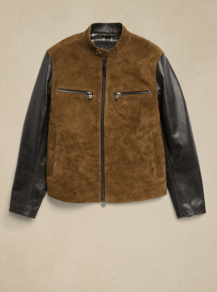 Men's Suede Motorcycle Leather Jacket In Brown