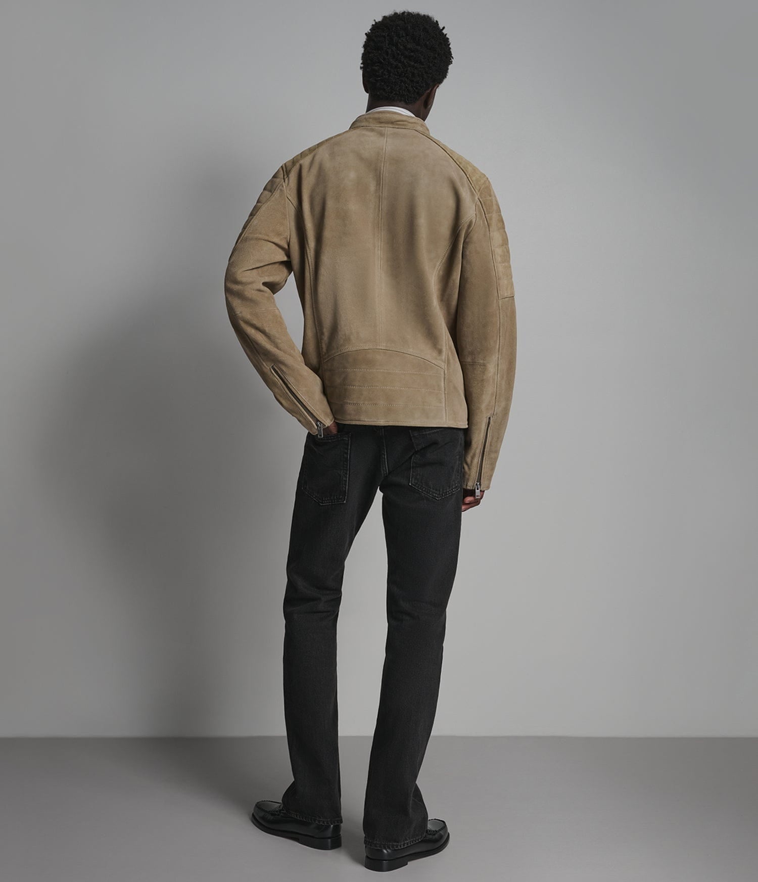 Men's Tan Cafe Racer Suede Leather Jacket - Arcane Fox