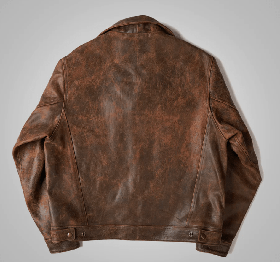 Men's Trucker Distressed Leather Jacket In Dark Brown