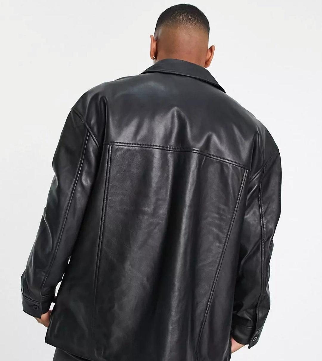 Men's Trucker Leather Shirt In Black