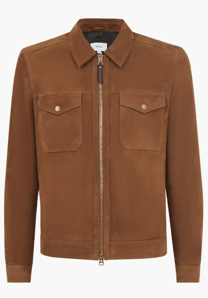 Men's Trucker Suede Leather Jacket In Dark Brown