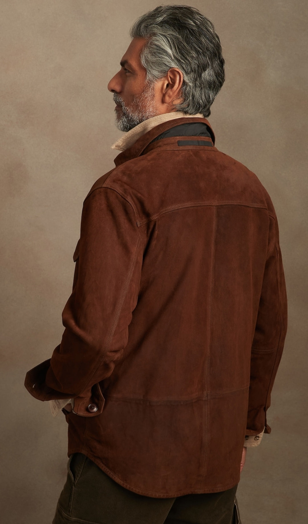 Men's Trucker Suede Leather Shirt In Dark Brown