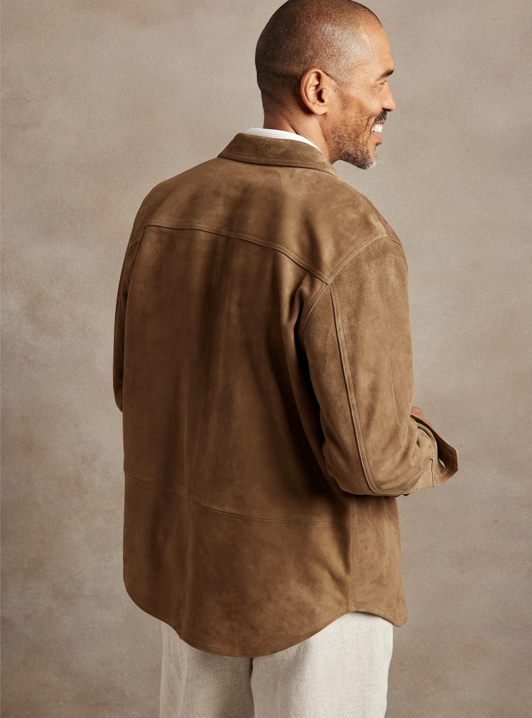 Men's Trucker Suede Leather Shirt In Tan Brown
