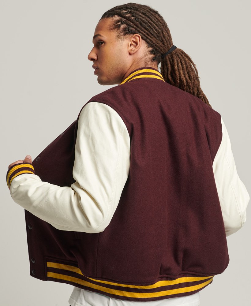 Men's Varsity Leather Jacket In Brown & White Sleeves