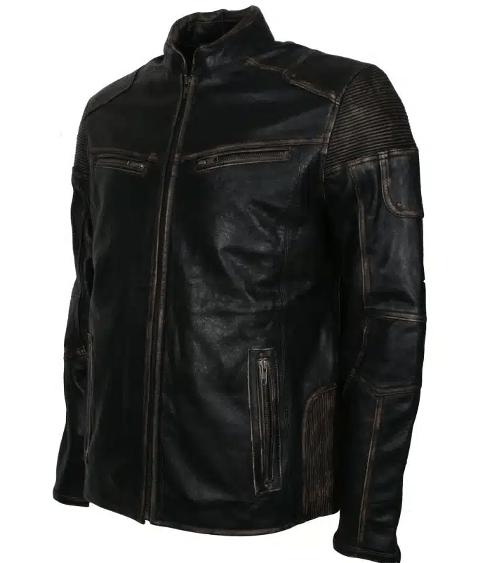 Men's Vintage Cafe Racer Leather Jacket In Black