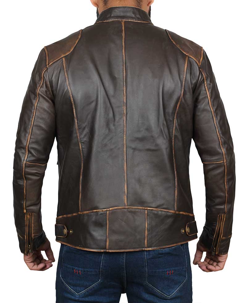 Men's Vintage Motorcycle Leather Jacket In Coffee Brown