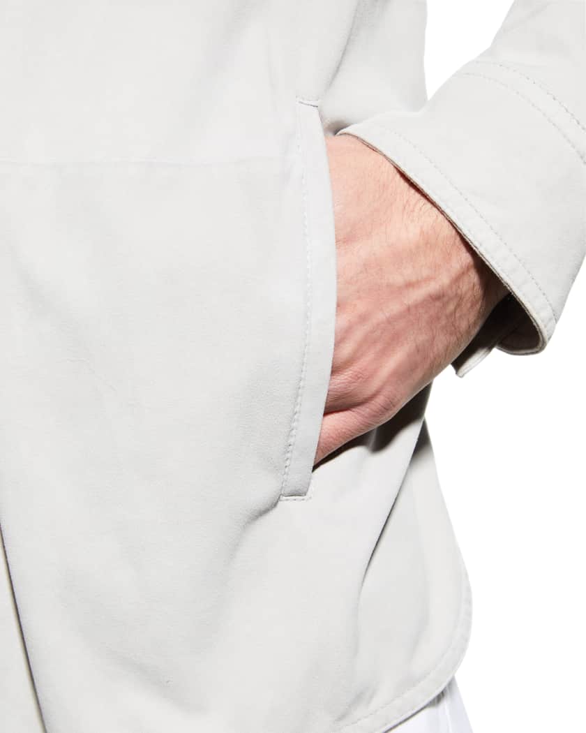 Men's White Leather Shirt In Full Sleeve