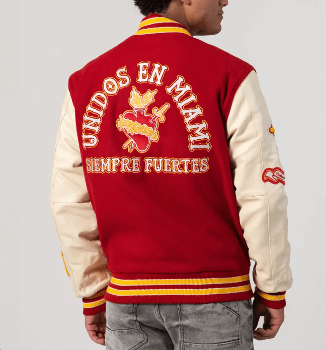Miami Heritage Varsity Bomber Leather Jacket In Red