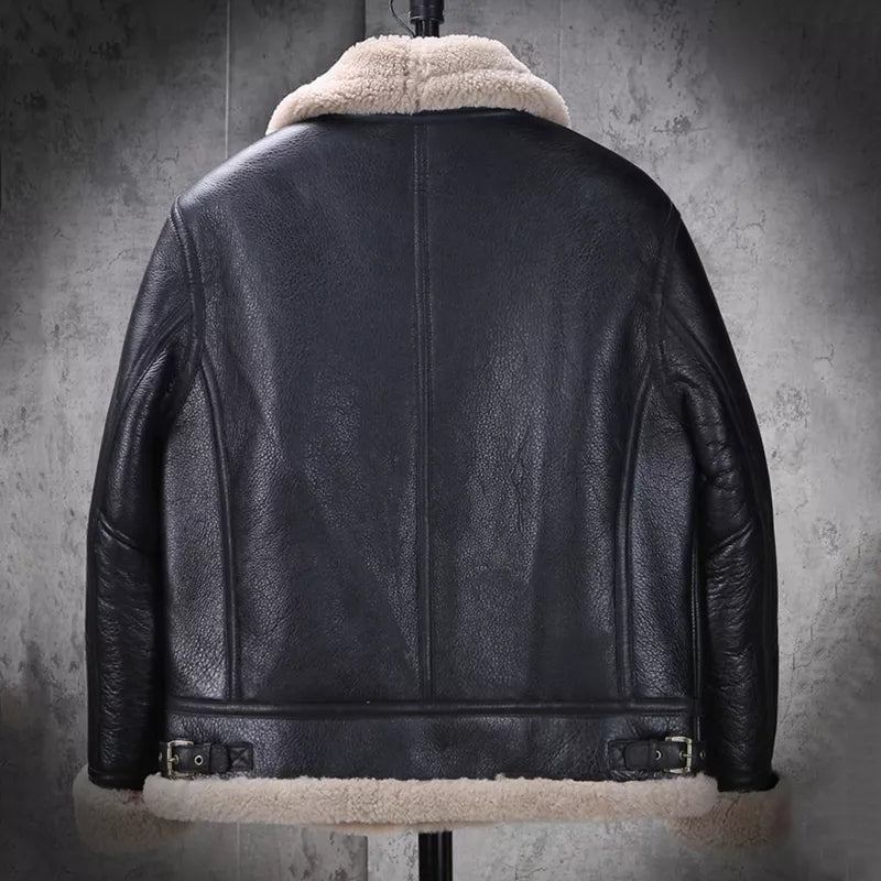 Men's Aviator b3 Bomber Black Leather Jacket