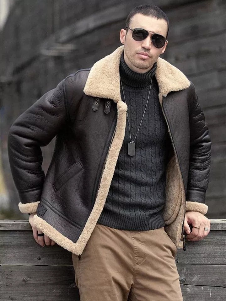 Men's B7 Shearling Coffee Brown Leather Jacket