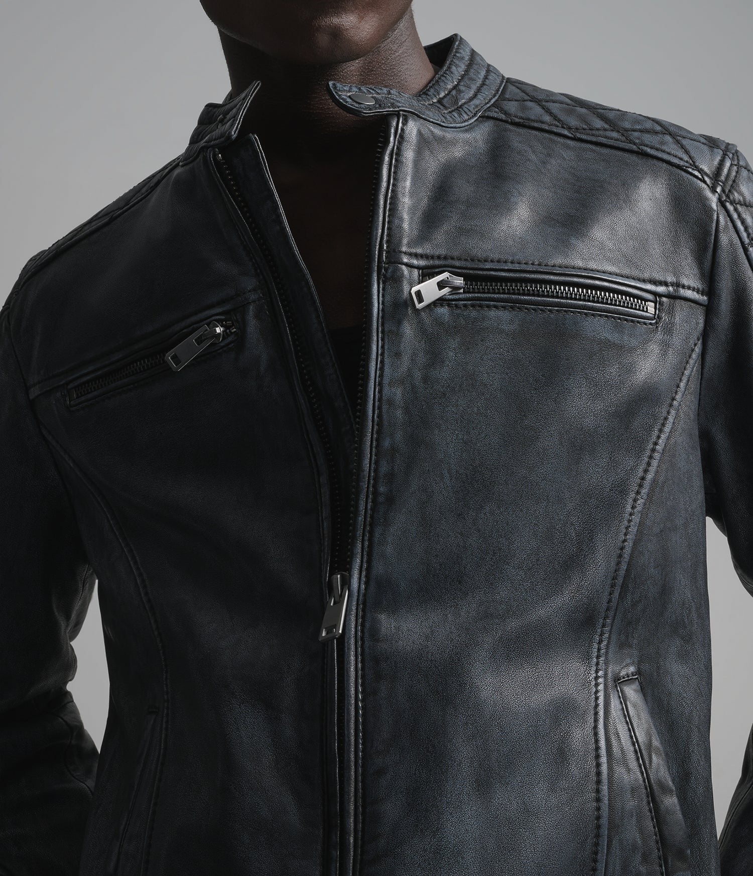 Men's Black Leather Cafe Racer Jacket