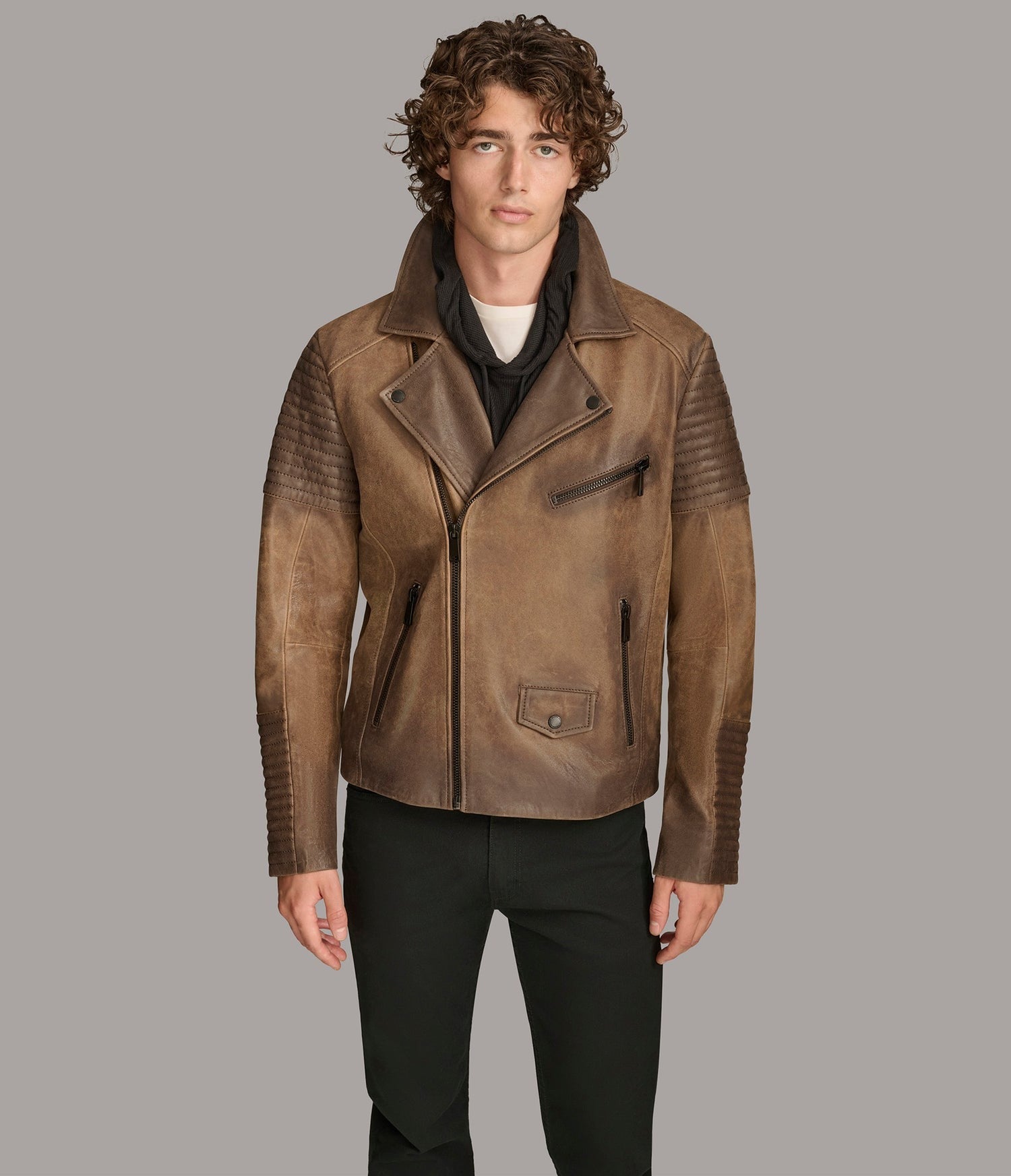 Men's Brown Cafe Racer Distressed Leather Jacket