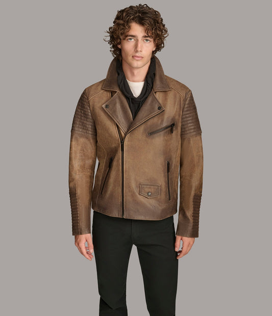 Men's Brown Cafe Racer Distressed Leather Jacket
